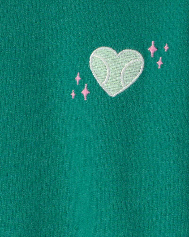 Girls Tennis Heart French Terry Pullover Sweatshirt - Green, image 4 of 5 slides