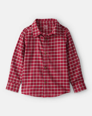 Garçons - Chemise à manches longues en coton à carreaux - Rouge, 