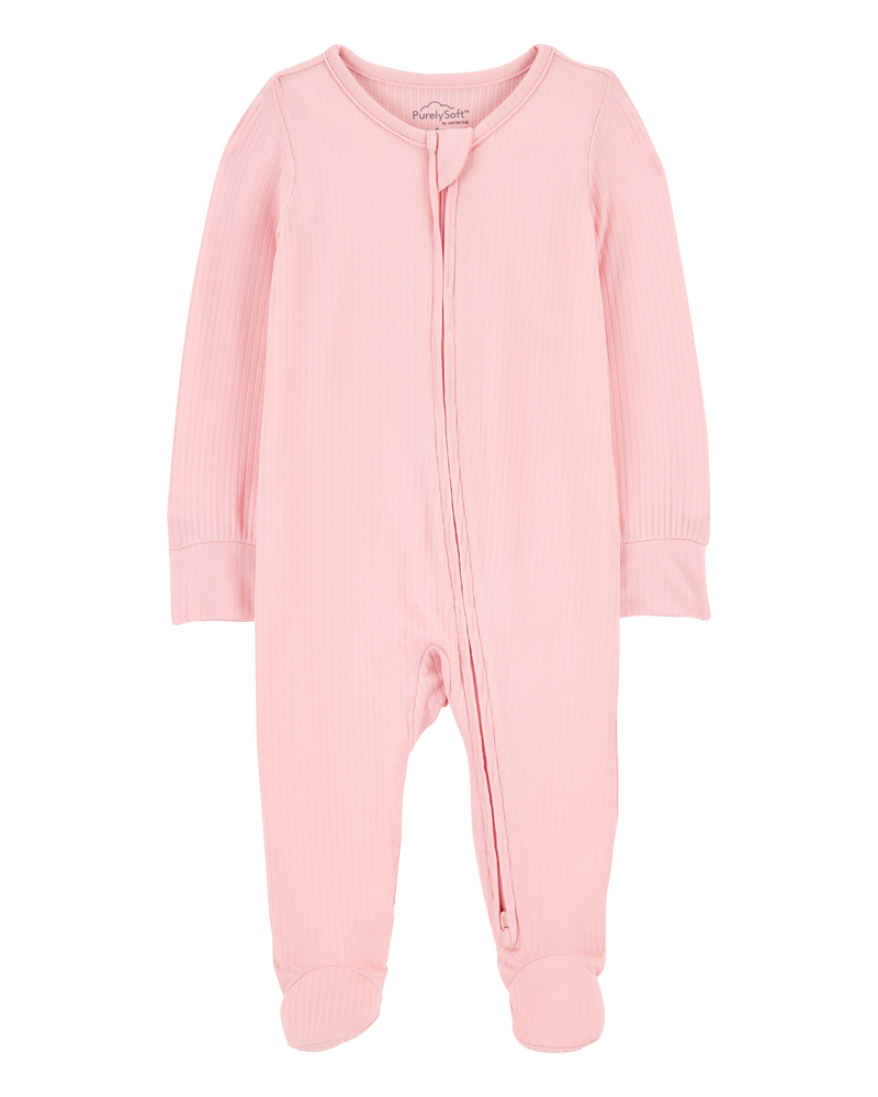 Baby Solid 2-Way Zip PurelySoft Sleeper Pyjamas - Pink, image 1 of 6 slides