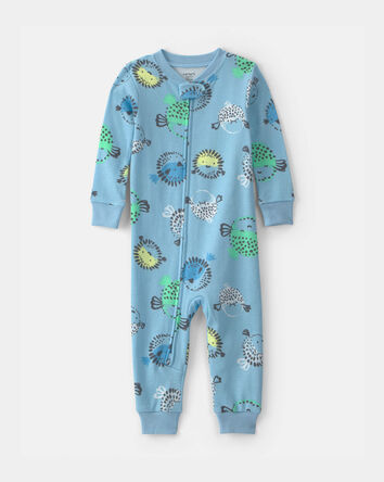 Baby Boy Pufferfish 100% Cotton 2-Way Zip 1-Piece Pyjama - Blue, 