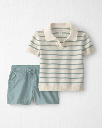 Toddler Boy 2-Piece Knit Top & Short Set Made with Organic Cotton in Stripes, 