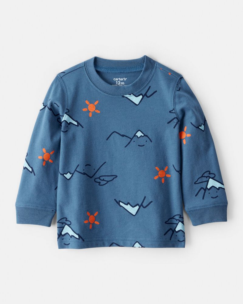 Baby Boy Mountain Long-Sleeve Graphic Tee - Blue, image 1 of 3 slides