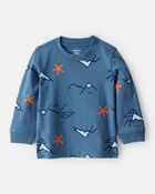 Baby Boy Mountain Long-Sleeve Graphic Tee - Blue, image 1 of 3 slides