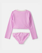 Girls 2-Piece Solid Long-Sleeve Rashguard Swimsuit Set - Pink, image 2 of 4 slides