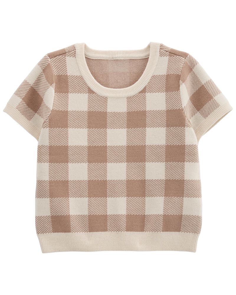 Kid Plaid Short-Sleeve Sweater, image 1 of 2 slides