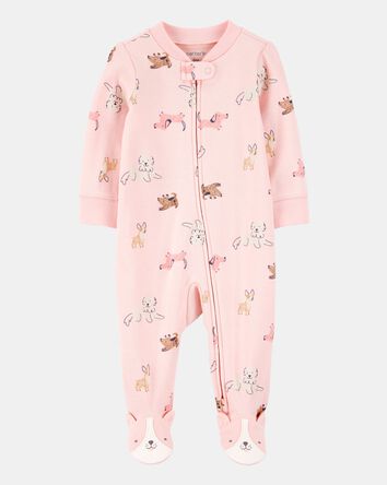 Baby Girl Dog Print 2-Way Zip Cotton Sleeper pyjamas, 