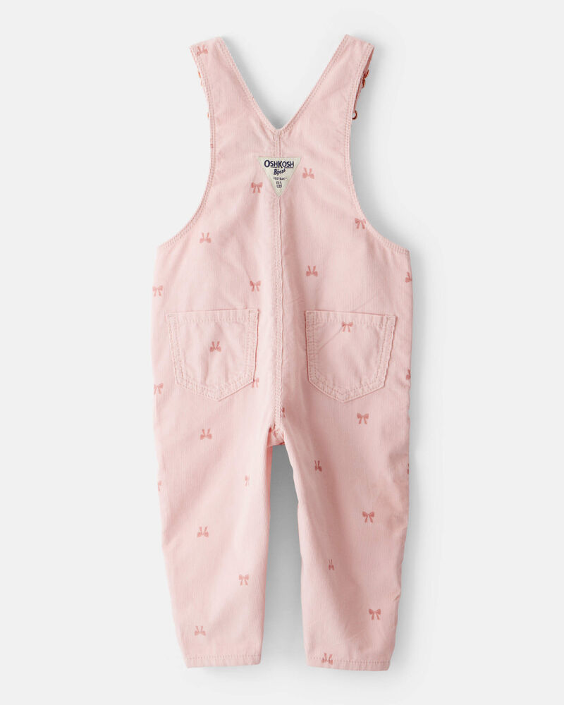 Baby Girl Bow Print Corduroy Overalls - Pink, image 2 of 4 slides