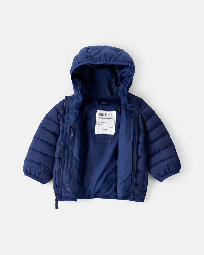 Baby Boy Midweight Packable Puffer - Navy Blue, image 2 of 4 slides