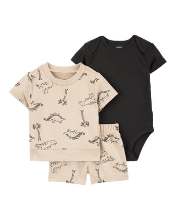 Baby 3-Piece Dinosaur Outfit Set - Brown, 