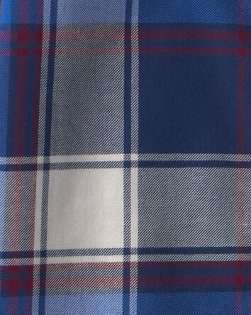 Toddler Boy Plaid Twill Long-Sleeve Button-Down Shirt with Hood - Blue/Burgundy, 