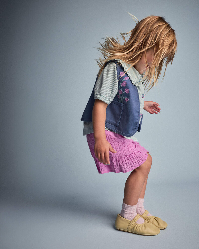 Toddler Girl Embroidered Cropped Vest with Otter Pockets - Slate Blue, image 4 of 6 slides
