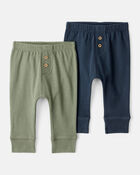 B&eacute;b&eacute; gar&ccedil;on - Emballage de 2 pantalons en coton &agrave; 100&nbsp;% &agrave; enfiler - Vert/bleu marine, image 1 sur 4 diapositives