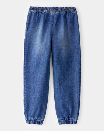 Jeune Pantalon de jogging en denim jambe fuselée à cordon de serrage - Délavage moyen, 