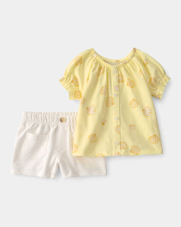 Baby Girl 2-Piece Shell Top & Short Set - Yellow/White, 