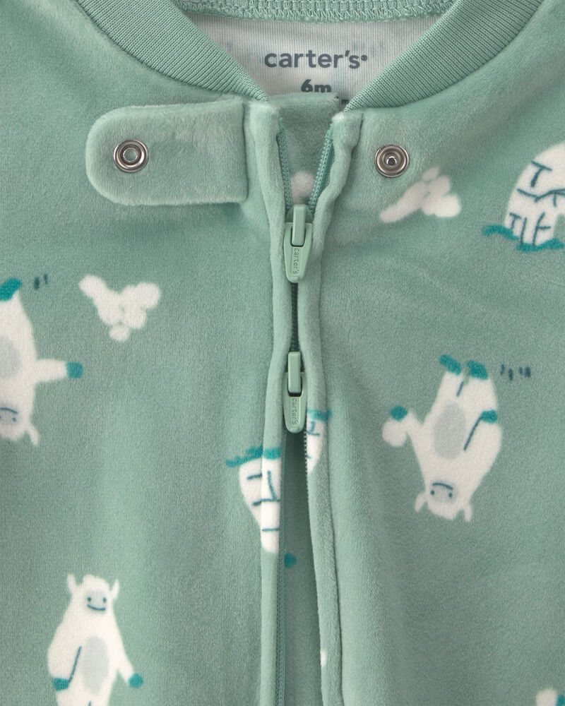 Baby Boy Yeti Fleece 2-Way Zip Sleep & Play Pyjamas - Green, image 3 of 5 slides