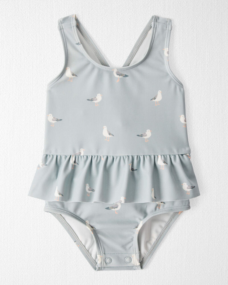 Baby Girl Recycled Seagull-Print Ruffle Swimsuit, image 1 of 4 slides