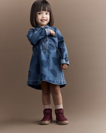 Tout-petit fille - Robe chemise en denim à fermeture à glissière avec formes - Bleu, 