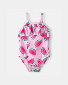 Baby Girl Watermelon 1-Piece Swimsuit - Pink, image 3 of 5 slides