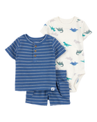 Baby Boy 3-Piece Dinosaur Outfit Set - Blue, image 1 of 6 slides