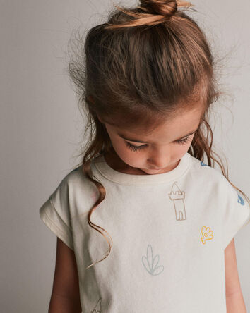 Toddler Girl Boxy Tee in Sandcastle Print - Cream, 