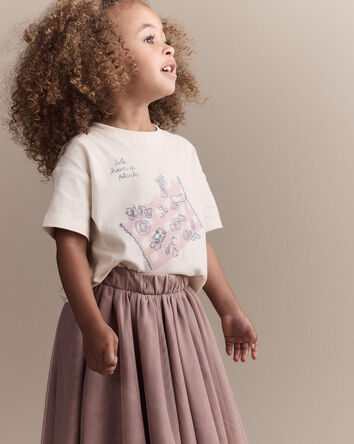 Toddler Girl Picnic Relaxed Graphic Tee - Cream, 