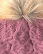 Filles - Tuque &agrave; points torsad&eacute;s et c&oelig;urs Kombi - Ros&eacute;, image 3 sur 3 diapositives