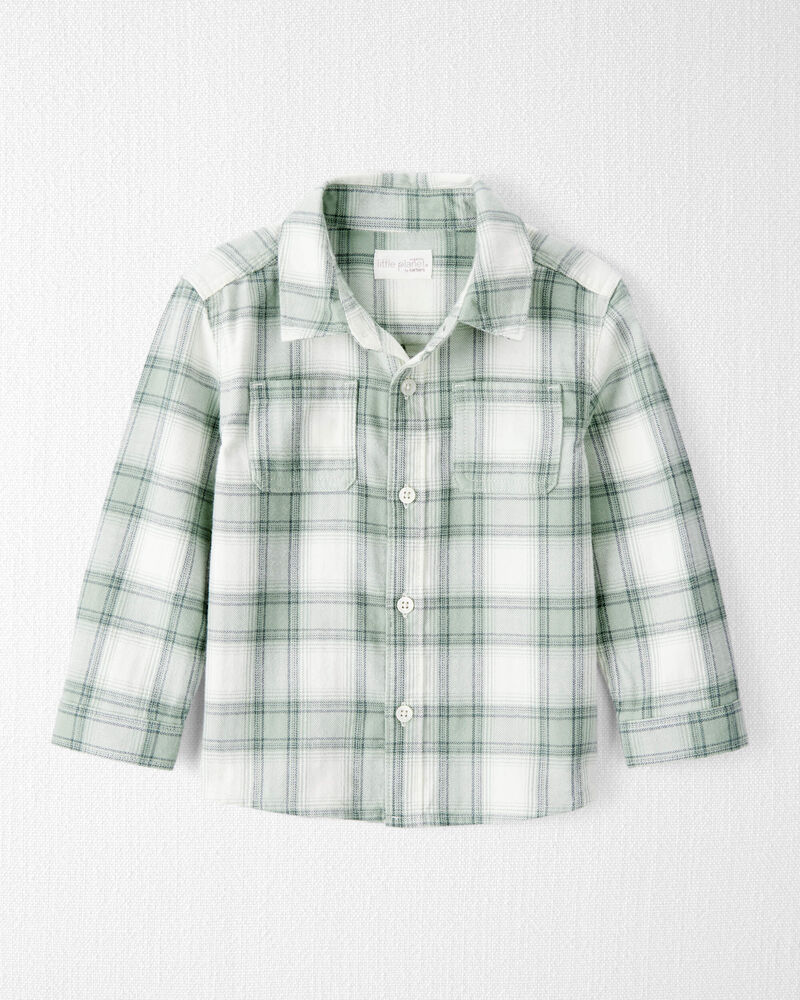 Toddler Organic Cotton Herringbone Button-Front Shirt in Plaid, image 1 of 4 slides