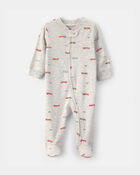 Baby Boy Race Car Cotton 2-Way Zip Sleeper - Grey, image 1 of 4 slides