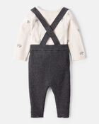 Baby Boy 2-Piece Sheep Print Cotton Long-Sleeve Overall Set - White/Grey, image 2 of 6 slides