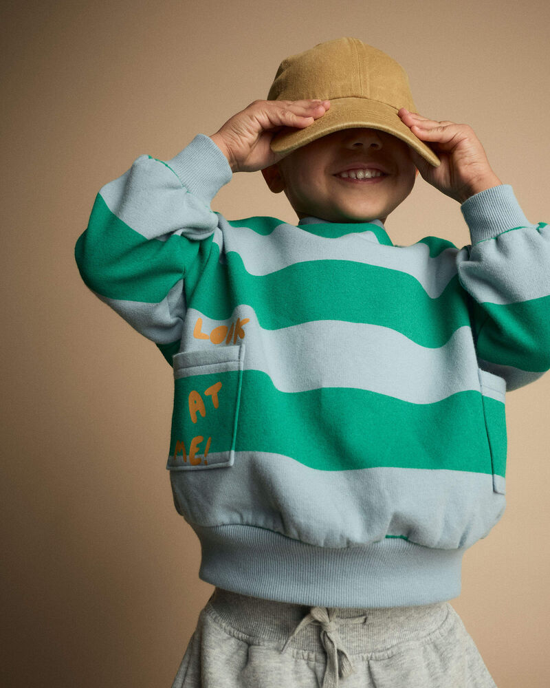 Toddler 'Look at Me!' Otter Sweatshirt&trade; with Pockets in Stripes - Green/Blue, image 4 of 5 slides