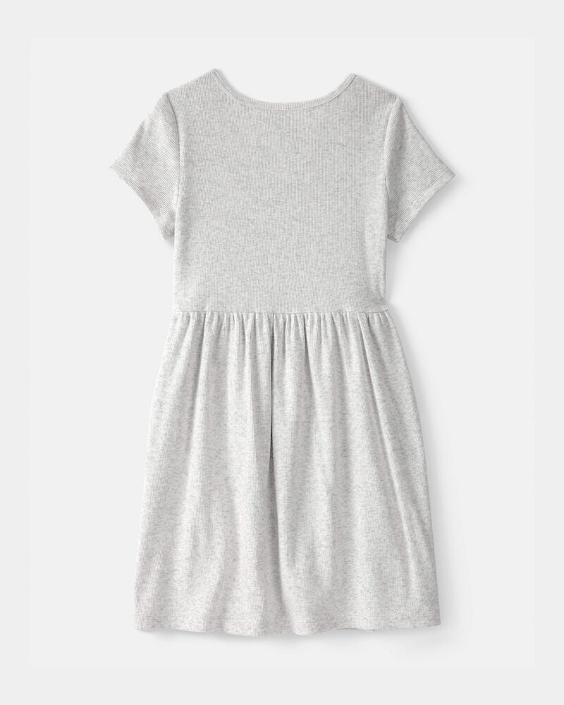 Girls Rib Short-Sleeve Dress - Grey, image 2 of 4 slides