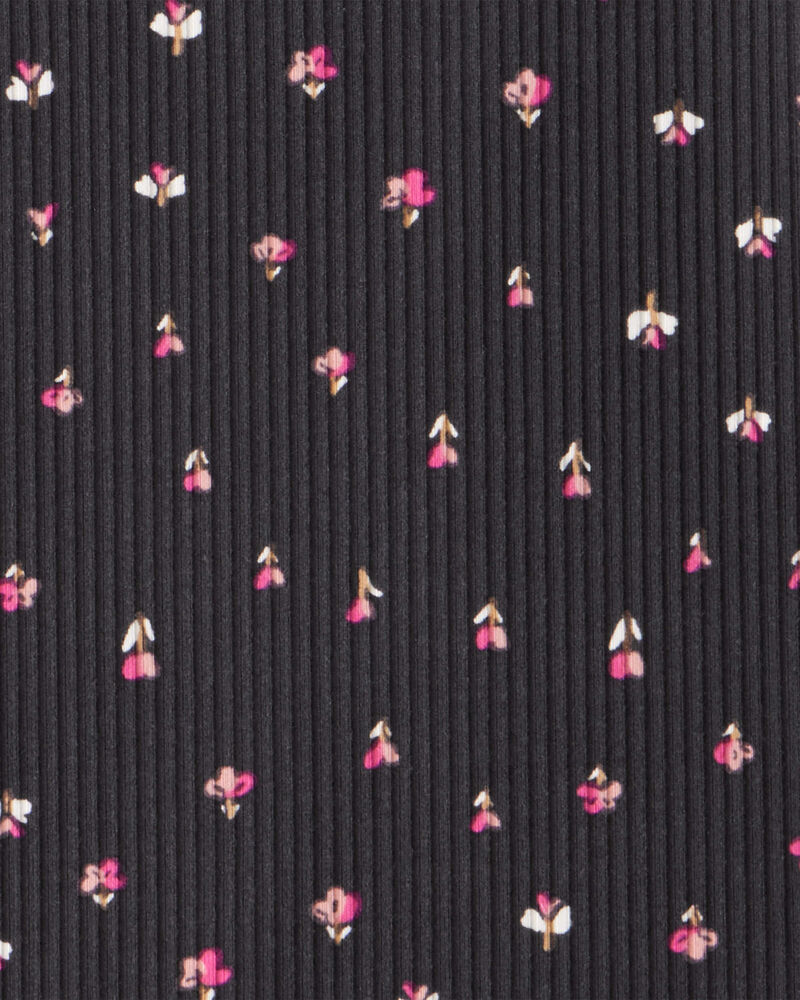 Girls Floral Ribbed Top - Grey, image 2 of 3 slides