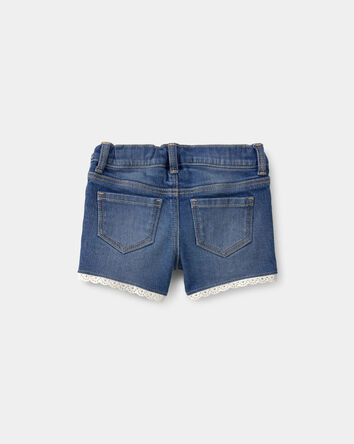 B&eacute;b&eacute; fille - Short en denim &agrave; bordure ajour&eacute;e - D&eacute;lav&eacute; fonc&eacute;, 