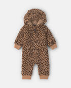 B&eacute;b&eacute; fille - Combinaison manches longues en molleton teddy &agrave; motif l&eacute;opard &ndash; Brun, image 1 sur 3 diapositives