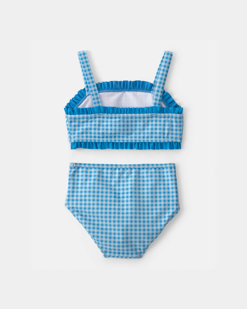 Girls 2-Piece Gingham Tankini Set - Blue, image 2 of 4 slides