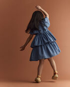 Toddler Girl Ruffle Tiered Dress in Chambray - Blue, image 4 of 6 slides