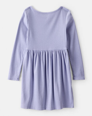 Girls Long Sleeve Cotton Dress - Blue, 