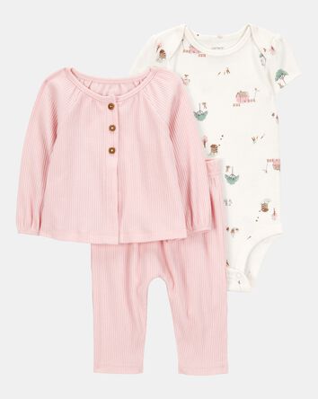 Baby 3-Piece Barn Print Little Cardigan Set, 