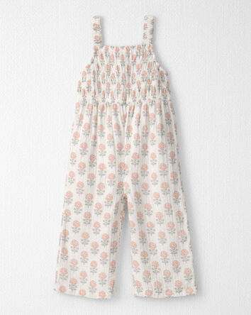 Toddler Girl Organic Cotton Gauze Jumpsuit in Rosebud Petal Print, 