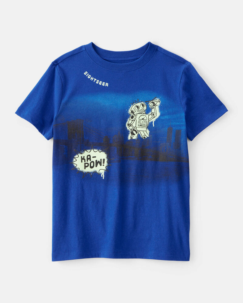 Gar&ccedil;ons - T-shirt graphique Robot - Bleu, image 1 sur 2 diapositives