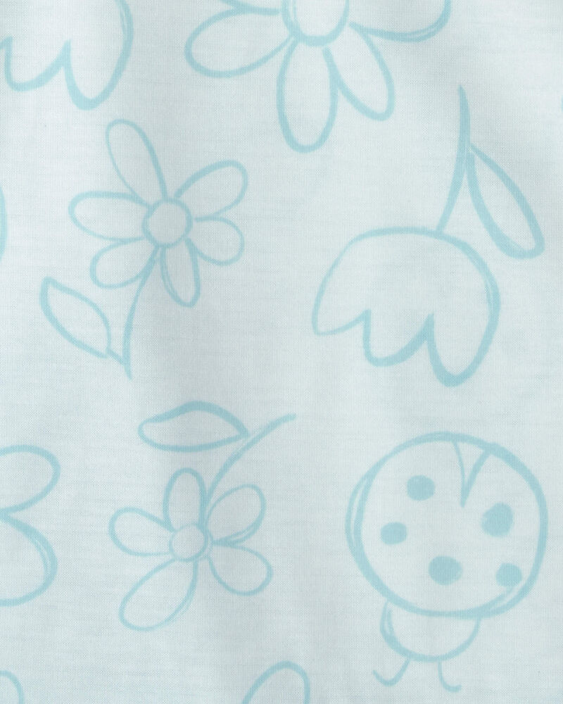 Tout-petit fille - Pyjama 2 pi&egrave;ces ample sans manches, fleurs et coccinelles - Bleu, image 3 sur 3 diapositives