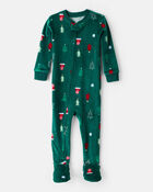 Toddler Christmas Tree Print Velour Long-Sleeve Loose Fit 1-Piece pyjamas - Green, image 1 of 3 slides