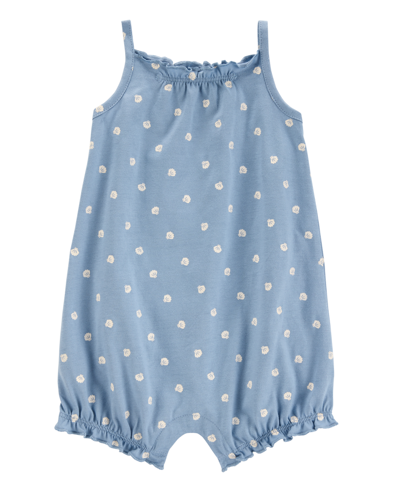 Bébé fille - Barboteuse en coton à coquillages - Bleu, image 1 sur 3 diapositives