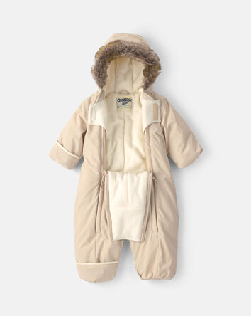 Baby Girl 1 Piece Applique Embroidery Snowsuit- Beige, 