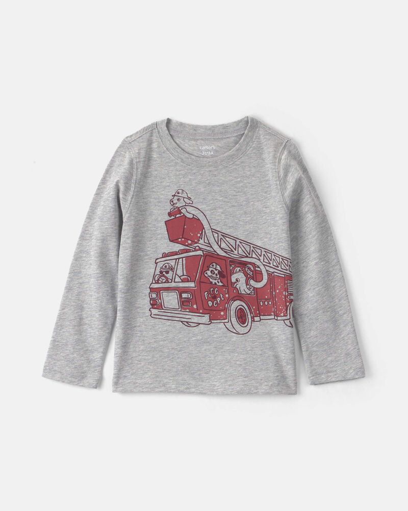 Tout-petit gar&ccedil;on - T-shirt &agrave; imprim&eacute; camion d'incendie - Gris, image 1 sur 2 diapositives