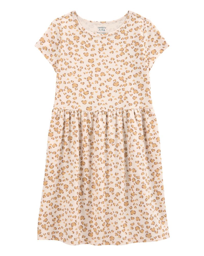 Girls Cheetah Animal Print Short-Sleeve Dress, image 1 of 4 slides