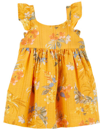 Floral Print Seersucker Babydoll Dress, 