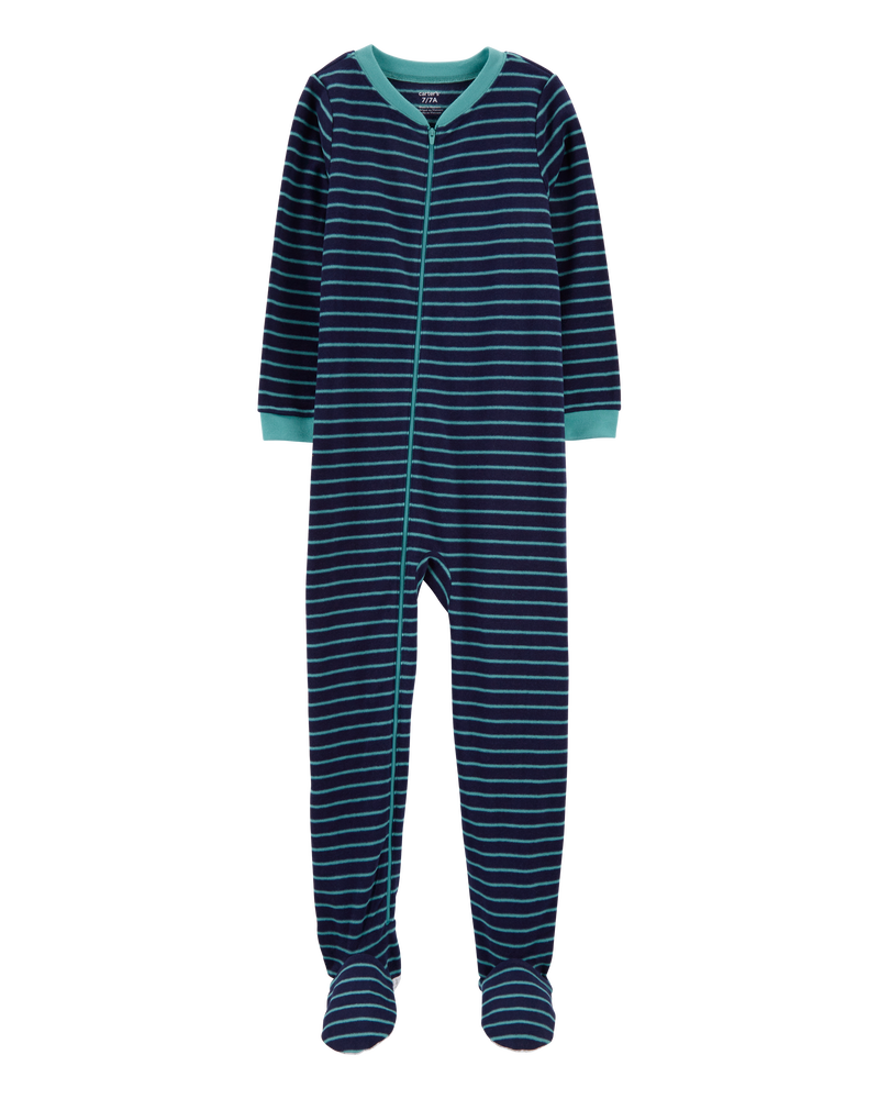 Kid 1-Piece Striped Fleece Footie Pyjamas, image 1 of 3 slides