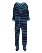 Kid 1-Piece Striped Fleece Footie Pyjamas, image 1 of 3 slides