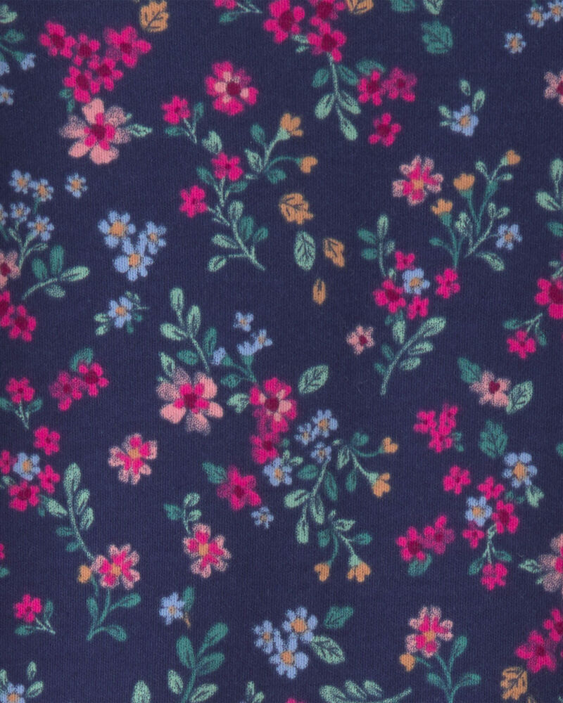 Baby Girl Floral 100% 2-Way Zip Cotton Sleeper - Navy, image 4 of 6 slides